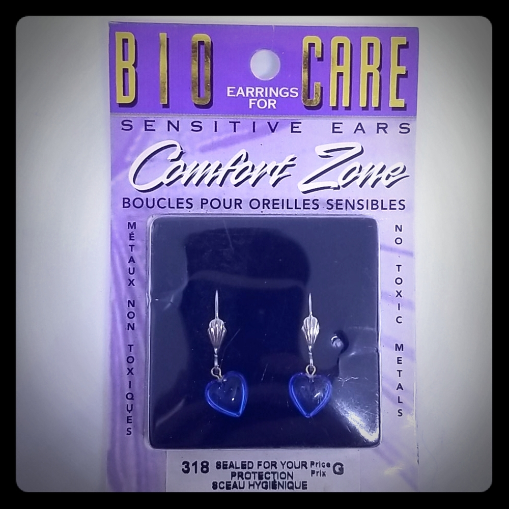 BIOCARE BLUE HEART EARRINGS FOR SENSITIVE EARS